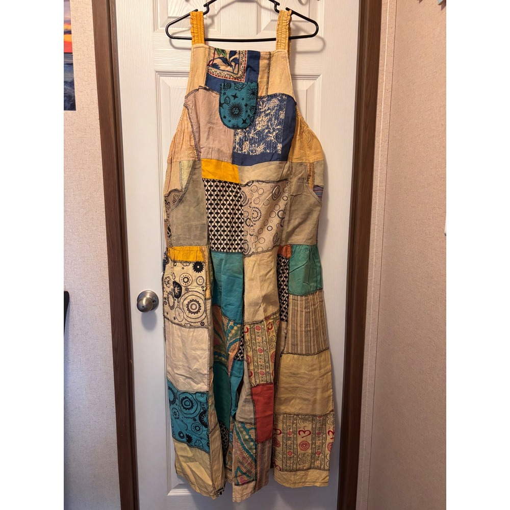 Jayli Patchwork Overalls XL NWT Boho Hippie Wide Leg Cotton Jumpsuit Nepal